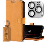 SURAZO Mobile Phone Case for Apple iPhone 16 Pro Max Leather - Foldable Genuine Leather Protective Case [with Card Slot, RFID Protection, Stand Function, Camera Protection Glass] Flip Flip Case Cover