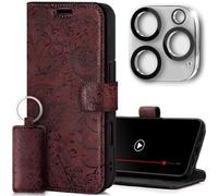 SURAZO Mobile Phone Case for Apple iPhone 16 Pro Max Leather Folding Genuine Leather Protective Case [Card Slot, RFID Protection, Stand Function, Camera Protection Glass] Flip Case Cover Leather O.
