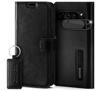 SURAZO Mobile Phone Case for Google Pixel 9 Pro 5G - Leather Flip Case with Magnetic Closure, RFID Protection, 4 Card Slots, Keychain & Camera Protection - Dakota Black