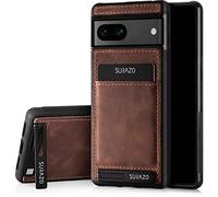 SURAZO Premium Genuine Leather Back Case for Google Pixel 7A Case - Shockproof Leather Mobile Phone Case Cover with Card Slot, Stand Function, Key Chain, Vintage Slim Bumper Protective Case (Nut