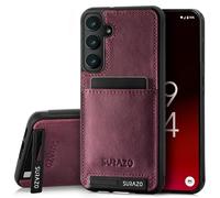 SURAZO Premium Genuine Leather Back Case for Samsung Galaxy A15 Case - Shockproof Leather Mobile Phone Case Cover with Card Slot, Stand Function, Key Chain, Vintage Slim Bumper Protective Case