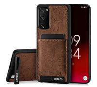SURAZO Premium Genuine Leather Back Case for Samsung Galaxy S20 FE 5G Case - Shockproof Leather Mobile Phone Case Cover [Card Slot, Stand Function, Key Ring] Floral Slim Bumper Protective Case