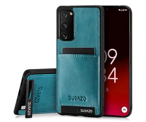 SURAZO Premium Genuine Leather Back Case for Samsung Galaxy S20 FE 5G Case - Shockproof Leather Mobile Phone Case Cover with Card Slot, Stand Function, Key Chain, Vintage Slim Bumper Protective Case