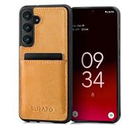 SURAZO Premium Genuine Leather Back Case for Samsung Galaxy S24 Case - Shockproof Leather Mobile Phone Case Cover with Card Slot, Key Chain, Vintage Slim Bumper Protective Case (Camel)