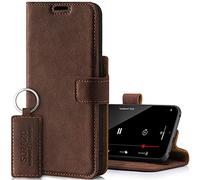 SURAZO Prestige Leather Case for Apple iPhone 13 Mini - RFID Wallet Flip Cover with 3 Card Slots & Cash Pocket - Secure Magnetic Closure & Kickstand - Real Leather Folio Bumper (Nut)