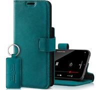 SURAZO Prestige Leather Case for Samsung Galaxy S22 5G - RFID Flip Wallet - 3 Card Slots & Cash Pocket - Secure Magnetic Closure & Kickstand - Real Leather Phone Cover (Turquoise)
