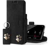 SURAZO Prestige Leather Case for Samsung Galaxy S22 5G - RFID Flip Wallet - 3 Card Slots & Cash Pocket - Secure Magnetic Closure & Kickstand - Real Leather Phone Cover (Black & Paw)