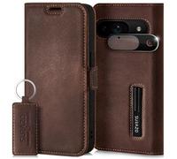 SURAZO Slim Magnetic Flip Case for Google Pixel 9 5G - Genuine Leather, RFID Protection, 4 Card Slots, Hazel