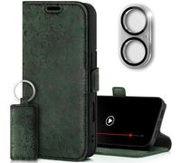 SURAZO Slim Magnetic Mobile Phone Case for Apple iPhone 16 Leather - Foldable Genuine Leather Protective Case [with Card Slot, RFID Protection, Camera Protection Glass] [Pattern] Flip Wallet Case