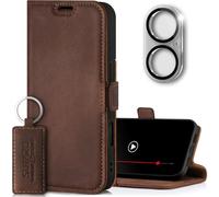 SURAZO Slim Magnetic Mobile Phone Case for Apple iPhone 16 Plus Leather - Foldable Genuine Leather Protective Case [Card Slot, RFID Protection, Camera Protection] Flip Wallet Case Cover Leather Case