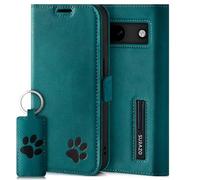 SURAZO Slim Magnetic Mobile Phone Case for Google Pixel 8a Leather Case - Genuine Leather Protective Case Paw Motif - RFID Flip Case [Stand Function, Card Slot] Flip Cover Case Leather Case