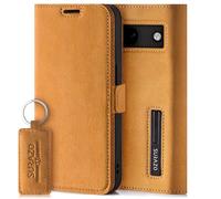 SURAZO Slim Magnetic Mobile Phone Case for Google Pixel 8a Leather - Foldable Genuine Leather Protective Case [Card Slot, RFID Protection, Keyring] Flip Flip Wallet Case Cover Leather Case (Camel)