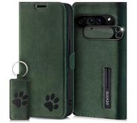 SURAZO Slim Magnetic Mobile Phone Case for Google Pixel 9 Pro 5G Leather Genuine Leather Protective Case with Paw Motif RFID Flip Case [Stand Function, Card Slot, Camera Protection] Flip Cover Case