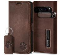 SURAZO Slim Magnetic Mobile Phone Case for Google Pixel 9 Pro XL Leather Genuine Leather Protective Case with Paw Motif - RFID Flip Case [Stand Function, Card Slot, Camera Protection] Flip Cover Case