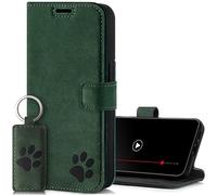 SURAZO Wallet Mobile Phone Case for Apple iPhone 15 Pro Max Leather Case - Genuine Leather Protective Case with Paw Motif - RFID Flip Case [Magnet, Stand Function, Card Slot] Flip Cover Case Leather