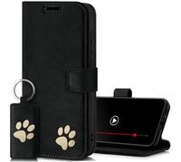SURAZO Wallet Mobile Phone Case for Samsung Galaxy S24 FE Leather Case - Genuine Leather Protective Case with Paw Motif - RFID Flip Case [Magnet, Stand Function, Card Slot] Flip Cover Case Leather