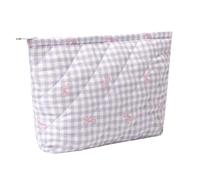 SURBEAV Makeup Bag Cute Cosmetic Bag for Women Girls Floral Coquette Aesthetic Toiletry Bag Travel Make Up Organizer Bag, Plaid bow purple, Flower