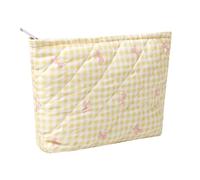 SURBEAV Makeup Bag Cute Cosmetic Bag for Women Girls Floral Coquette Aesthetic Toiletry Bag Travel Make Up Organizer Bag, Plaid bow yellow, Flower