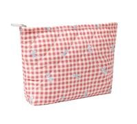 SURBEAV Makeup Bag Cute Cosmetic Bag for Women Girls Floral Coquette Aesthetic Toiletry Bag Travel Make Up Organizer Bag, Plaid bow red, Flower