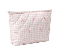 SURBEAV Makeup Bag Cute Cosmetic Bag for Women Girls Floral Coquette Aesthetic Toiletry Bag Travel Make Up Organizer Bag, Plaid bow pink, Flower