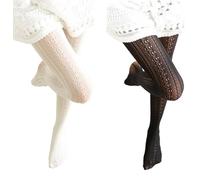 SurBepo 2 Pairs Pantyhose for Women Fishnet Hollow Out Knitted Tights Patterned Lace Vertical Strips Warm Stockings, White+black, One size