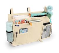 Surblue Bedside Caddy Hanging Organizer Storage Bag Pocket for Bunk, Hospital, College Dorm Rooms, Baby Bed Rails, Camp - 8 Pockets, Large, Beige