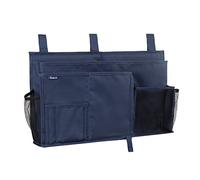 Surblue Bedside Caddy Hanging Organizer Storage Bag Pocket for Bunk, Hospital, College Dorm Rooms, Baby Bed Rails, Camp - 4 Pockets, 2 Hooks (Blue)