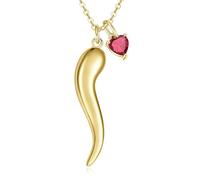 Surcha 14K Gold Italian Horn Pendant Necklaces with Heart Birthstone Charm for Women Cornicello Corno Necklace Talisman Protection Good Luck Jewelry Mothers Day Anniversary Birthday Gifts for Wife Her