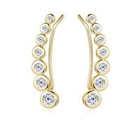 SURCHA 925 Sterling Silver Climbing Earrings with 7 Moissanite Stones Arranged Like a Crescent Moon Hypoallergenic Moissanite Earrings for Women Diamond Alternative Jewelry Gifts