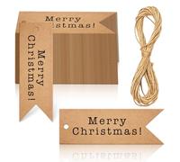 Surcotto 100 Pcs Christmas Tags - 3x9 cm Merry Christmas Labels with Holes, Hanging Xmas Gift Tags with 20M Jute Twine, Kraft Paper Finish