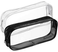 Surcotto Clear Transparent Pencil Case, 2PCS See Through, 22x4x9 cm, Black & White | Versatile Storage for Stationery, Toiletries, Makeup & Office Supplies