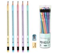 Surcotto HB pencils, 30 HB pencils with eraser and sharpener, pre-sharpened triangular pencil for student's writing and drawing at school and home