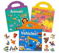 Surcotto Sticker Books for Children, Reusable Sticker Book for 2 3 4 Year Old Kids Boys Girls Toddlers, 3 Sets Reusable Stickers, Car Animal Dinosaur Stickers, Educational Learning Toy Travel Toys