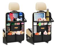 SURDOCA Children's Car Organiser with Folding Table - Back Seat Organiser with Touchscreen Tablet Compartment, Waterproof Backrest Protection, Fits Most Vehicles - (Pack of 2)