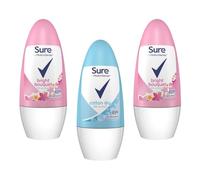 Sure 3-Pack Deodorant 50ml (2x Bright Bouquet & 1x Cotton Dry). Clinically Tested Roll On Deodorant. Deodorant for Women on the Go. Deodorant Roll On for Active Women.