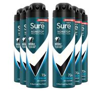 Sure Antiperspirant 72H Nonstop Sweat and Odour Protection Alcohol-Free Body Spray Anti-White Marks with Fresh and Sporty Scent Multi Fragrance Deodorant for Men, 150ml Pack of 6 (Ice Fresh)