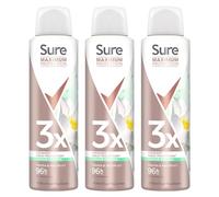 Sure Antiperspirant Freesia & Water Lily 96H Nonstop Sweat and Odour Protection Alcohol-Free Body Spray with Light and Fresh Scent Deodorant for Women, 150ml Pack of 3