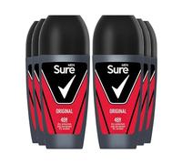 Sure Antiperspirant Roll On Original 48H Sweat and Odour Protection Roll On with Citrusy, Spicy and Woody Scent Deodorant for Men, 50ml Pack of 6