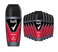 Sure Antiperspirant Roll On Original 48H Sweat and Odour Protection Roll On with Citrusy, Spicy and Woody Scent Deodorant for Men, 50ml Pack of 12