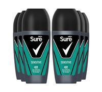 Sure Antiperspirant Roll On Sensitive 48H Sweat and Odour Protection Roll On with Sandalwood, Patchouli and Vanilla Fragrance Deodorant for Men, 50ml Pack of 6