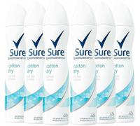 Sure Cotton Dry Anti-Perspirant Aerosol deodorant for women for 48-hour sweat and odour protection 6x 200 ml