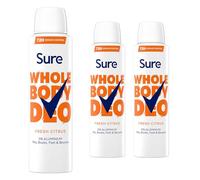 Sure Deodorant Spray Fresh Citrus, Pack of 3, Whole Body Deodorant for Women Aluminium Free Deo Spray with Fresh and Floral Fragrance Provides 72-Hour Odour Control, 150 ml