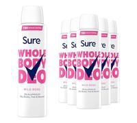 Sure Deodorant Spray Wild Rose, Pack of 6, Whole Body Deodorant for Women Aluminium Free Deo Spray with Fresh and Floral Fragrance Provides 72-Hour Odour Control, 150 ml