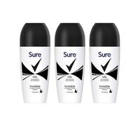 Sure Invisible on Black & White Clothes Roll-On Anti-Perspirant, 48h Dry Protection, 0% Alcohol, Pure Scent, 50ml, Pack of 3