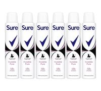 Sure Invisible Pure Anti-Perspirant Aerosol deodorant 48HR Protection 200ml X6
