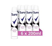 Sure Invisible Pure Anti-Perspirant Aerosol deodorant for women that protects against white marks and yellow stains for 48-hour sweat and odour protection 6x 200 ml