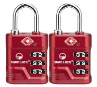 SURE LOCK Compact TSA Approved Luggage Lock with Red Dot Alert - Resettable Combination Lock for Suitcases, Gym Lockers & Backpacks, Small Shackle Zinc Alloy Travel Lock, Red, All