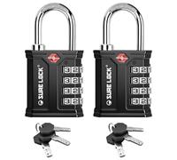 SURE LOCK TSA Accepted 4 Dig Heavy Duty Big Combination Luggage Padlock All Metal Travel Lock for Equipment Hard Case Luggage Gun Case Gym Locker Pelican Vault Lock (2, BLK-Dual-Opening: Combo or Key)