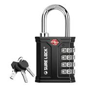 SURE LOCK TSA Accepted 4 Dig Heavy Duty Big Combination Luggage Padlock All Metal Travel Lock for Equipment Hard Case Luggage Gun Case Gym Locker Pelican Vault Lock (1, BLK-Dual-Opening: Combo or Key)