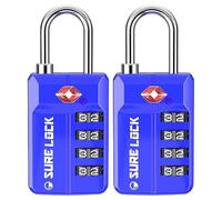 SURE LOCK TSA Approved 4-Digit Resettable Combination Luggage Locks with Open Alert, Easy-Read Dials - for Luggage, School Lockers, Gym, Office, Toolbox & Security Cases(Blue 2 Pack)